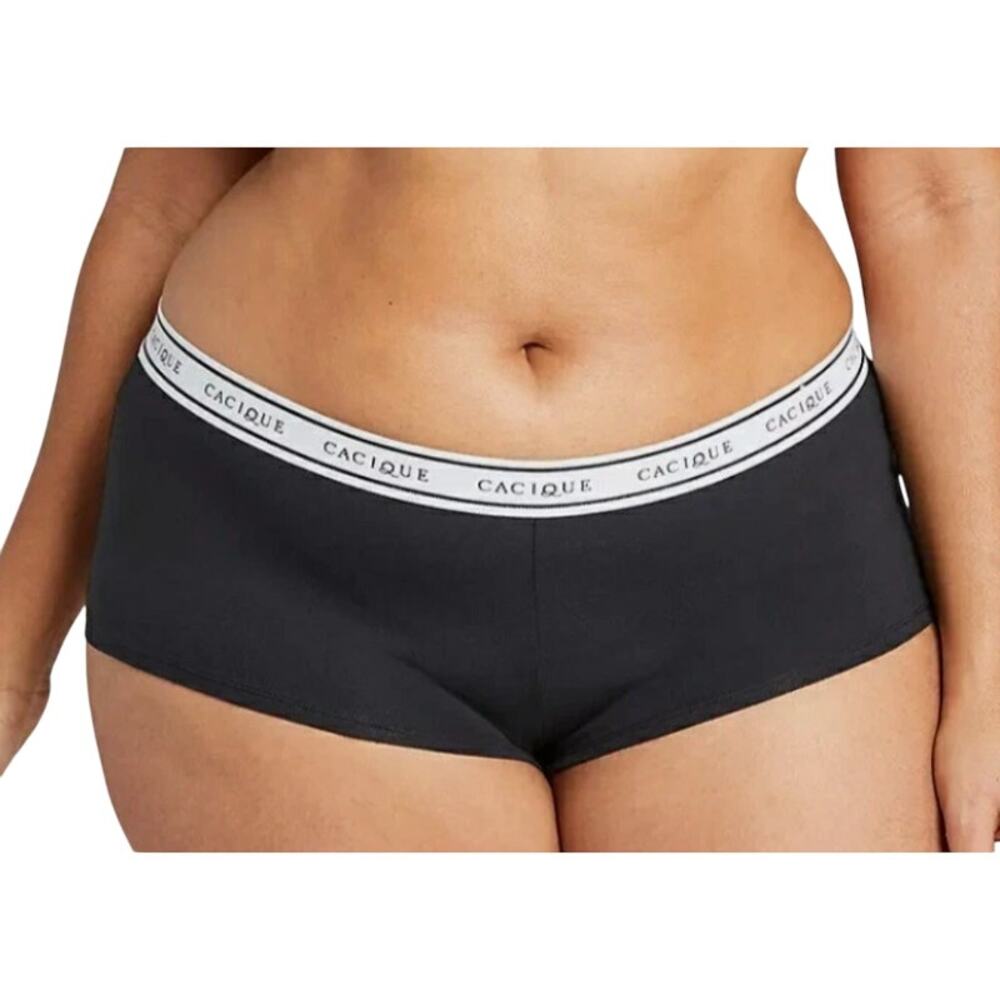 Lane Bryant Cacique Cotton Boyshort Panties Size 22/24 Black Logo Waistband